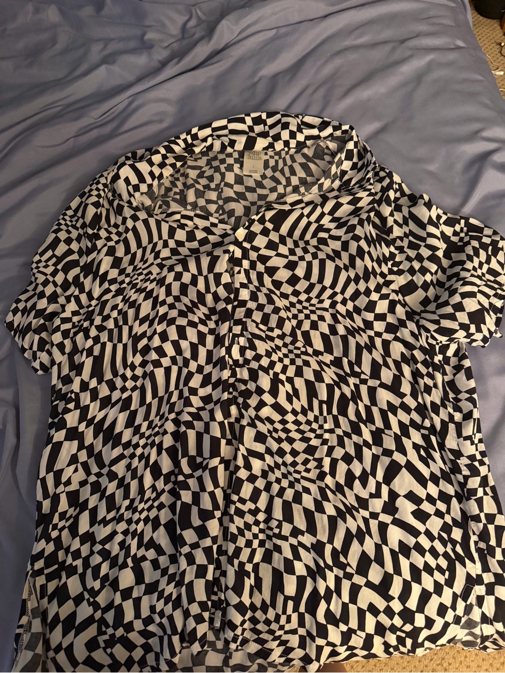 wild fable Black and White Optical-Print Short Sleeve Button-Up